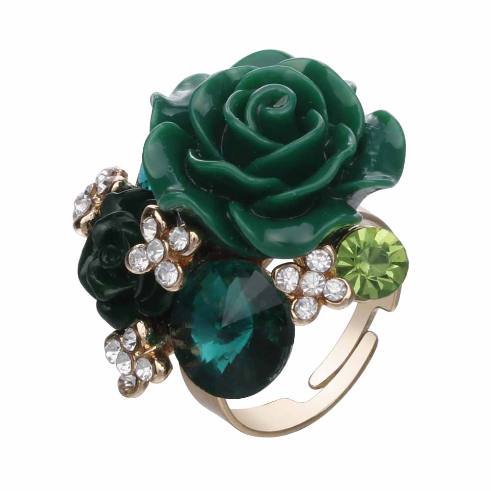 

Retro Fashion Resin Rose Personality Diamond Adjusted Ring, Green, 501 Original