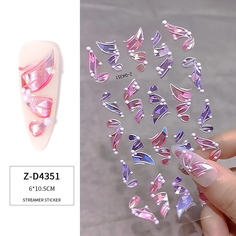 Nail Stickers Embossed 5D Elegant Stereoscopic Ribbon Designs Water Nail Decals Decoration Tips For Beauty Salons