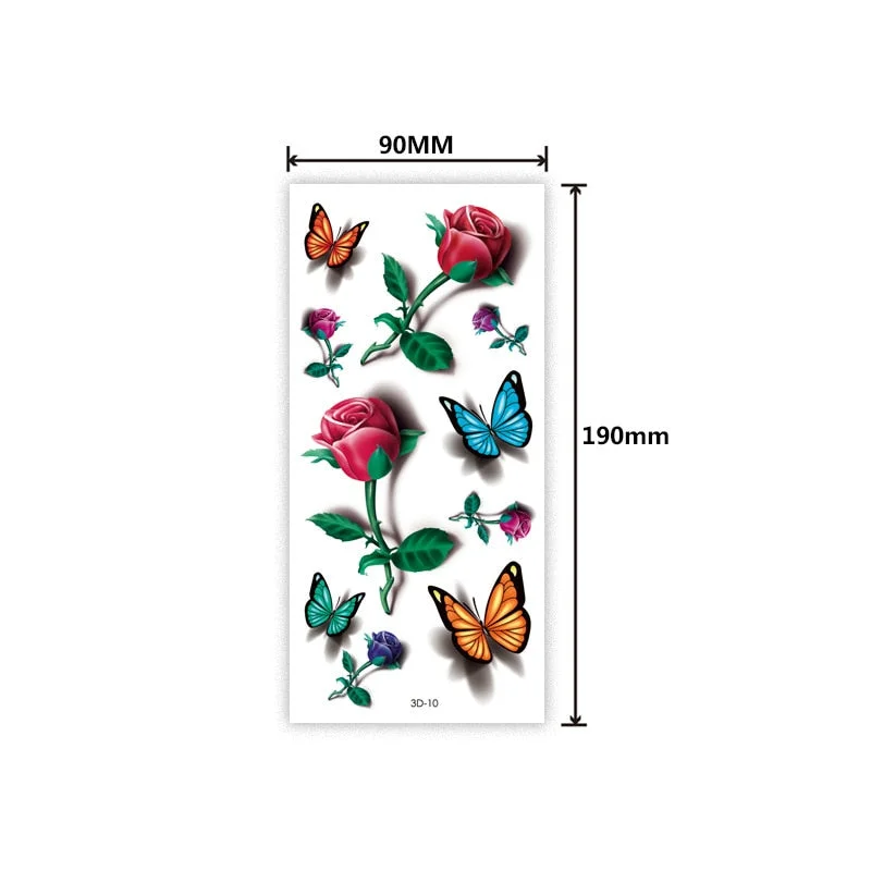 Waterproof 3D tattoo sticker Three-dimensional color printing tattoo sticker Butterfly flower animal color tattoo sticker