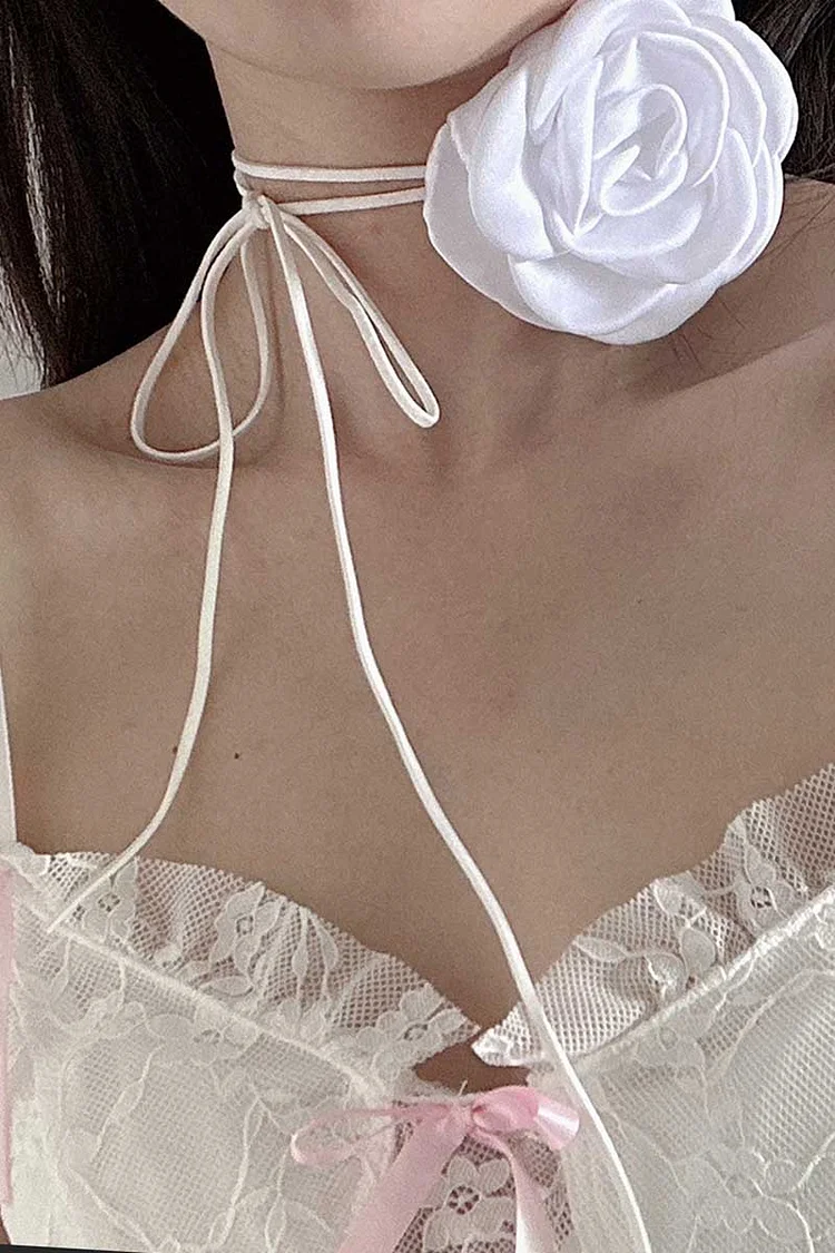 Tied Up Satin 3D Flower Decor Necklace