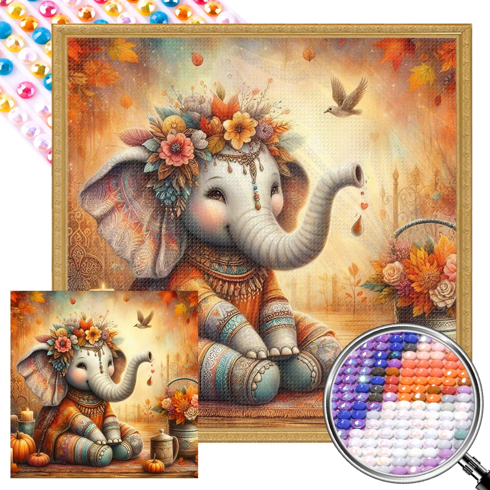 Full Round Partial AB Diamond Painting - Autumn Elephant(Canvas|45*45cm)