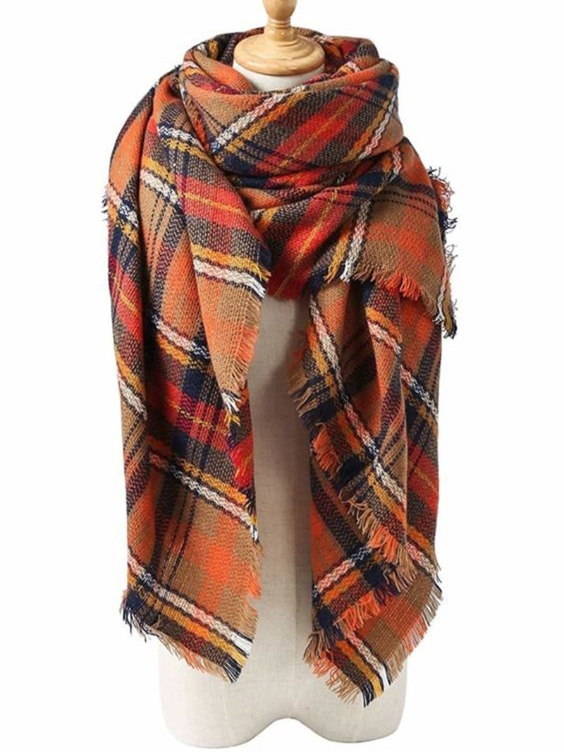 Orange Plaid Blanket Scarf, Gift For Her,Christmas Gifts