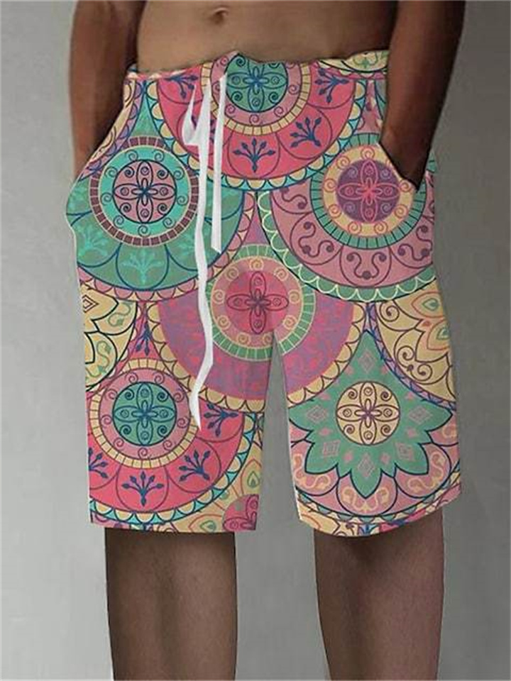 Casual Shorts Round Printed Pattern Shorts Beach Shorts for Men