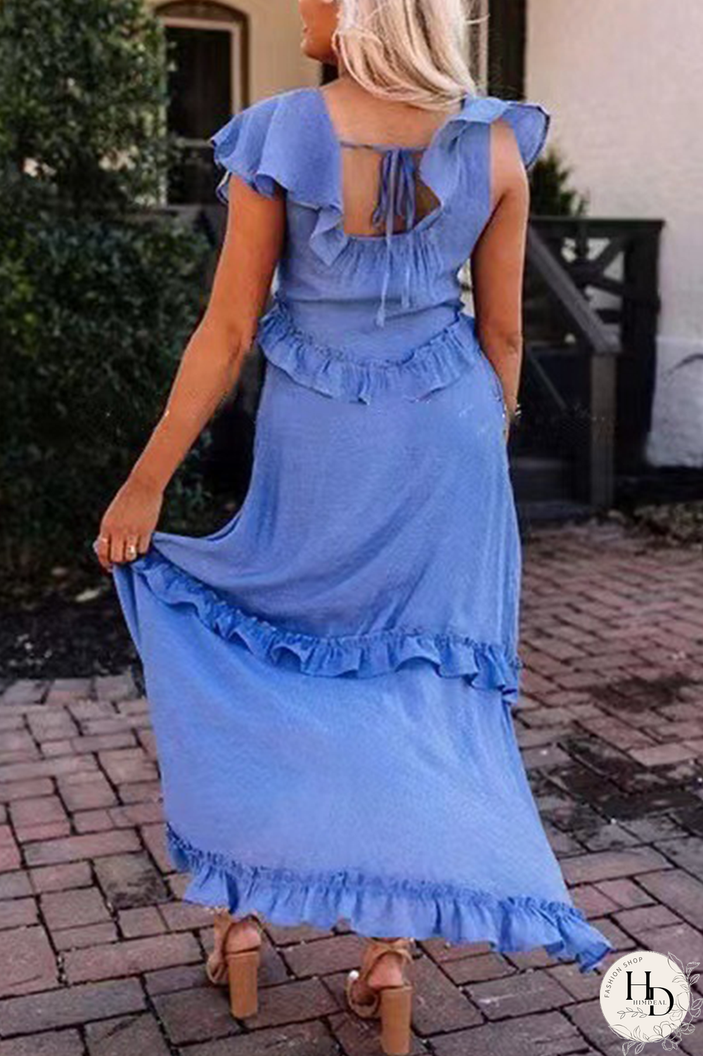 Casual Solid Split Joint V Neck Cake Skirt Dresses