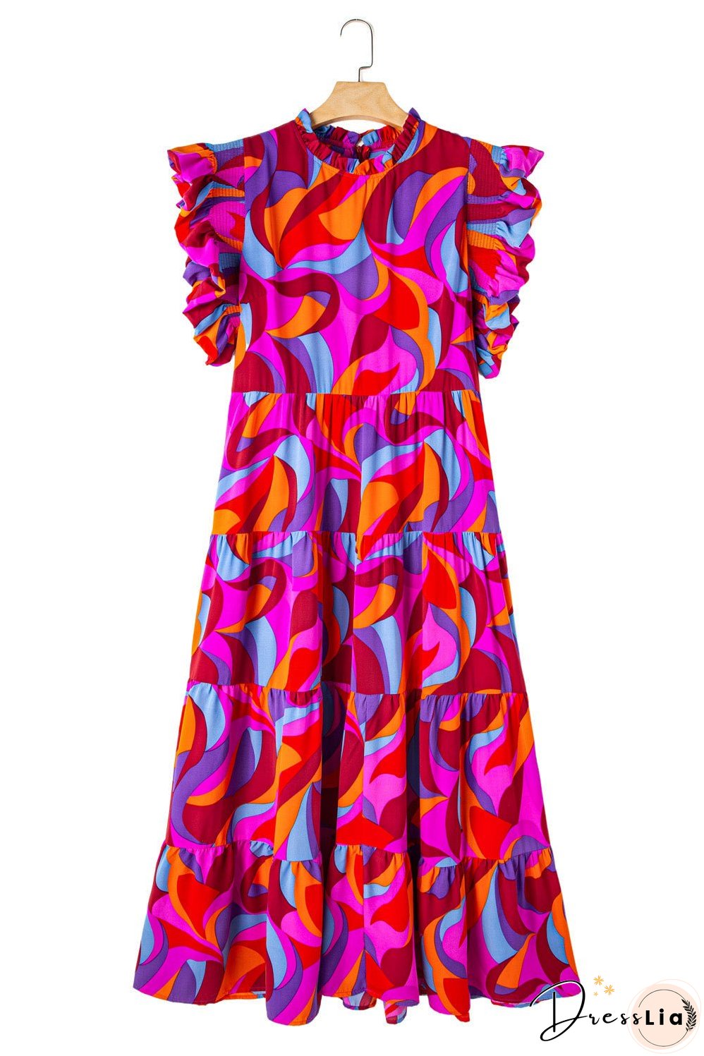 Ruffled Mock Neck Tiered Maxi Dress