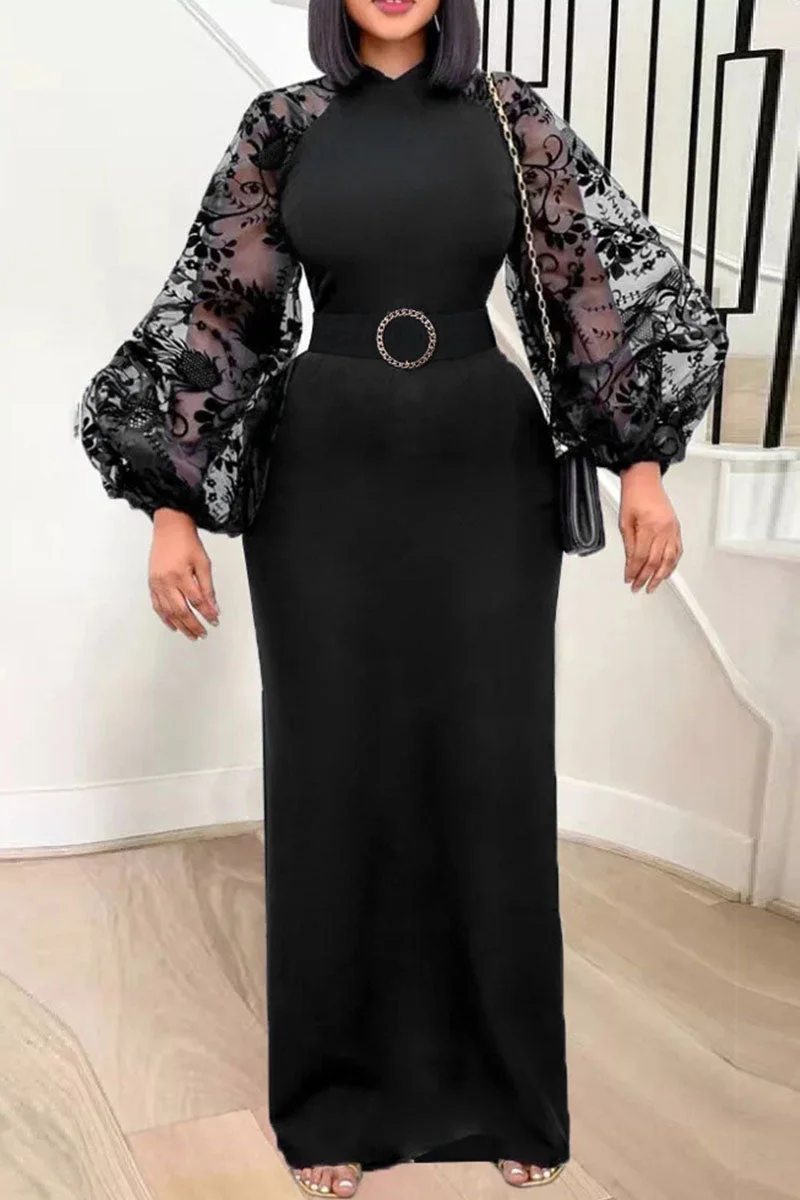 Casual Elegant Solid Patchwork With Belt O Neck One Step Skirt Dresses