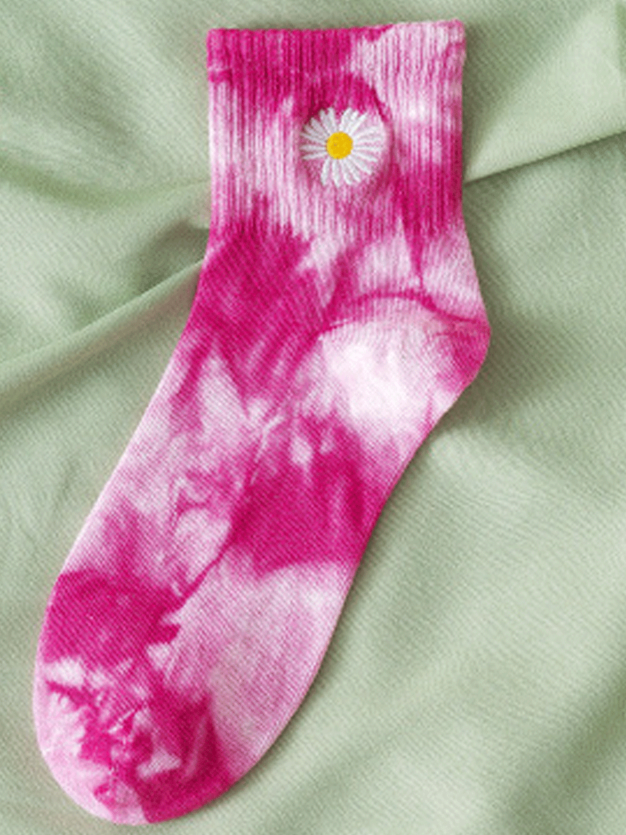 Tie-dyed Embroidery Small Daisy Tide Socks
