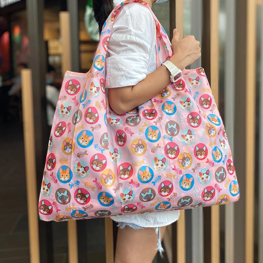 Reusable Grocery Bag Shopping Handbag  Animal Bags XL 50 Lb Cute Gift Bag Machine Washable Lightweight Strong Nylon Tote Bag