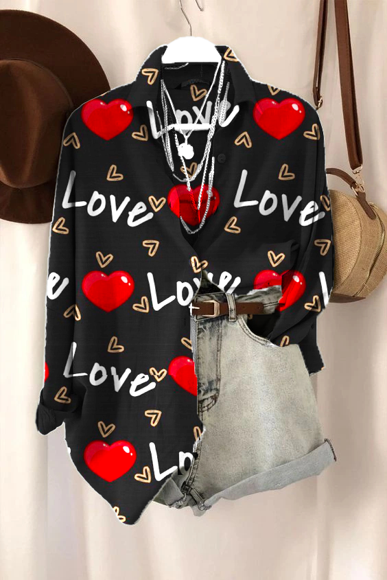 Women's Valentine's Day Love Heart Sweet Loose Shirt Tops socialshop
