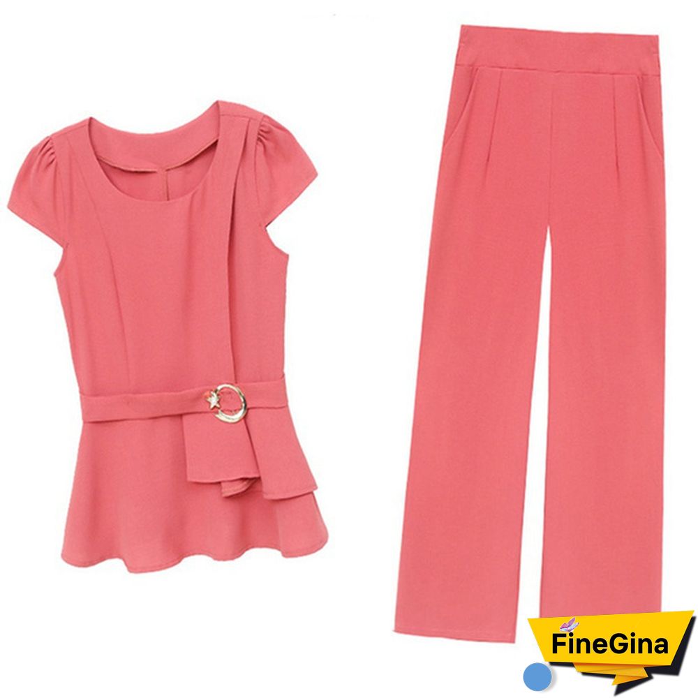 Summer 2 Two Piece Sets Outfits Women Plus Size Short Sleeve Tunics Tops And Pants Suits Office Elegant Korean Sets