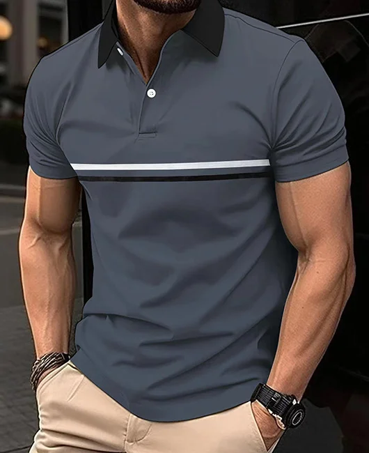 Daily Turndown Collar Contrast Binding Buttons Polo Shirt Okaywear