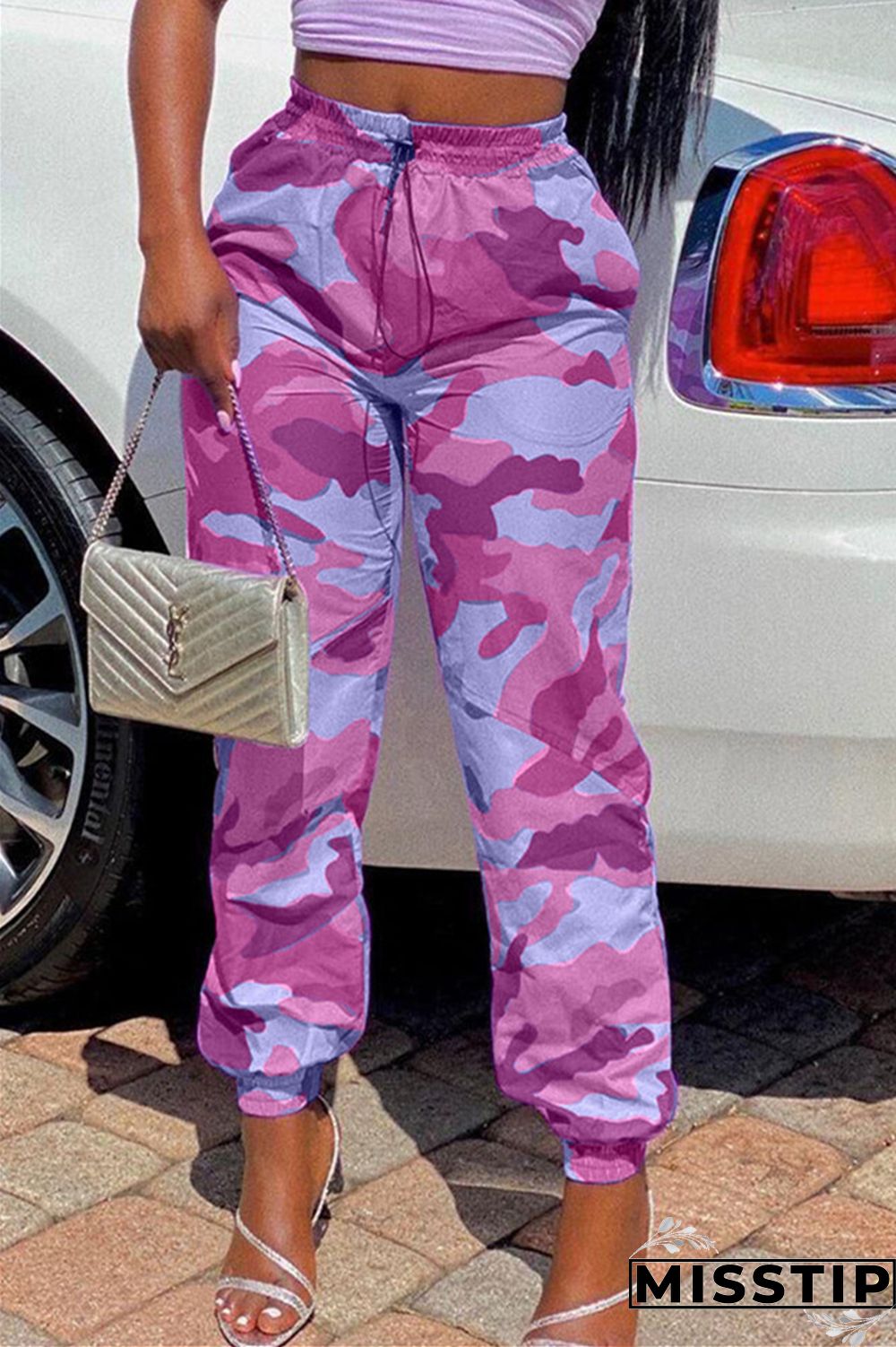Pink Fashion Camouflage Printed Casual Trousers