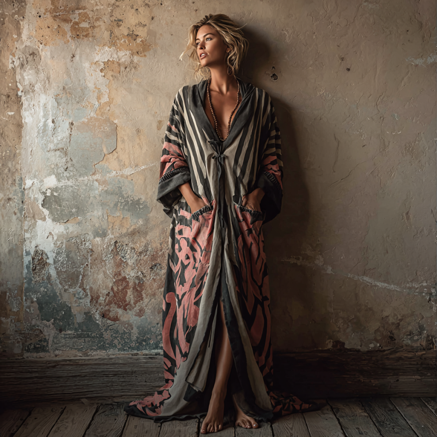 Women's autumn and winter flannel V-neck hoodie robe