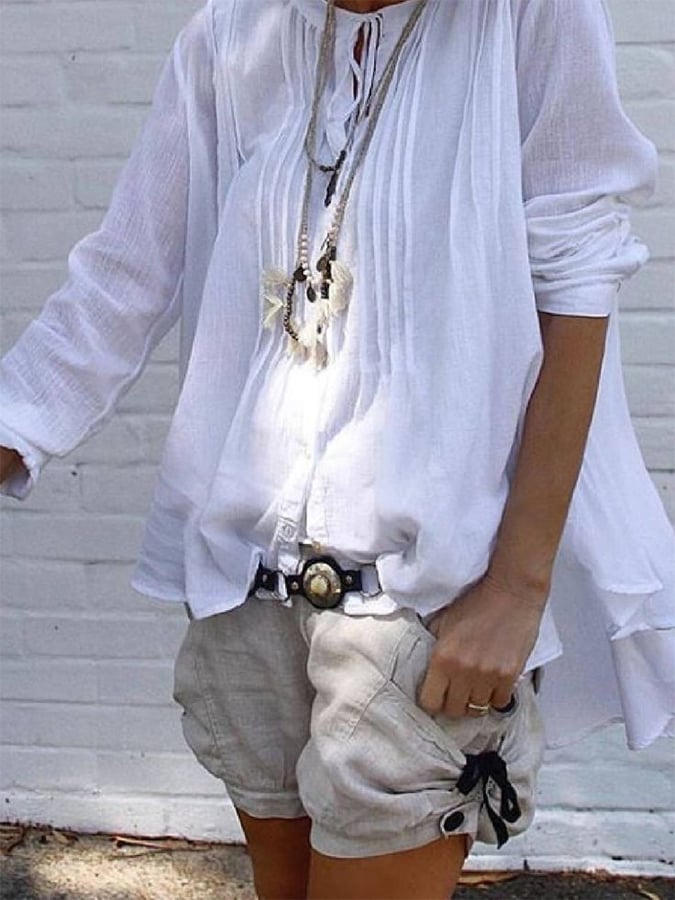 Women's Cotton And Linen Casual Loose Solid Color Tops