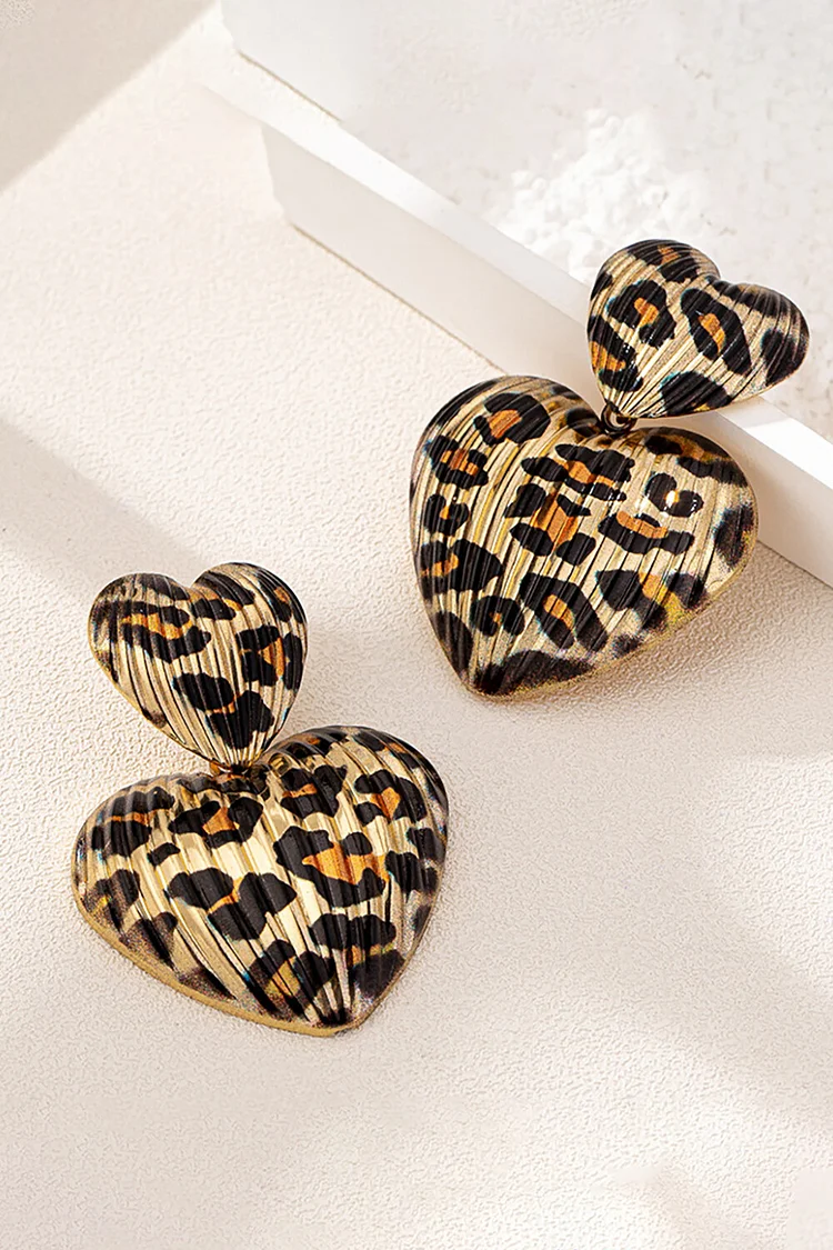 Leopard Print Double-Layer Heart-Shaped Dangle Earrings
