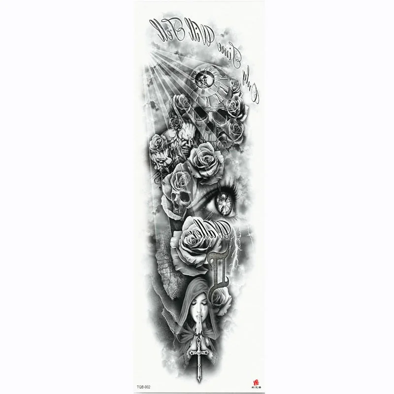 2018 New Full Flower Arm Tattoo Sticker Skeletons and Roses Temporary Body Paint Water Transfer Tattoo Sleeve