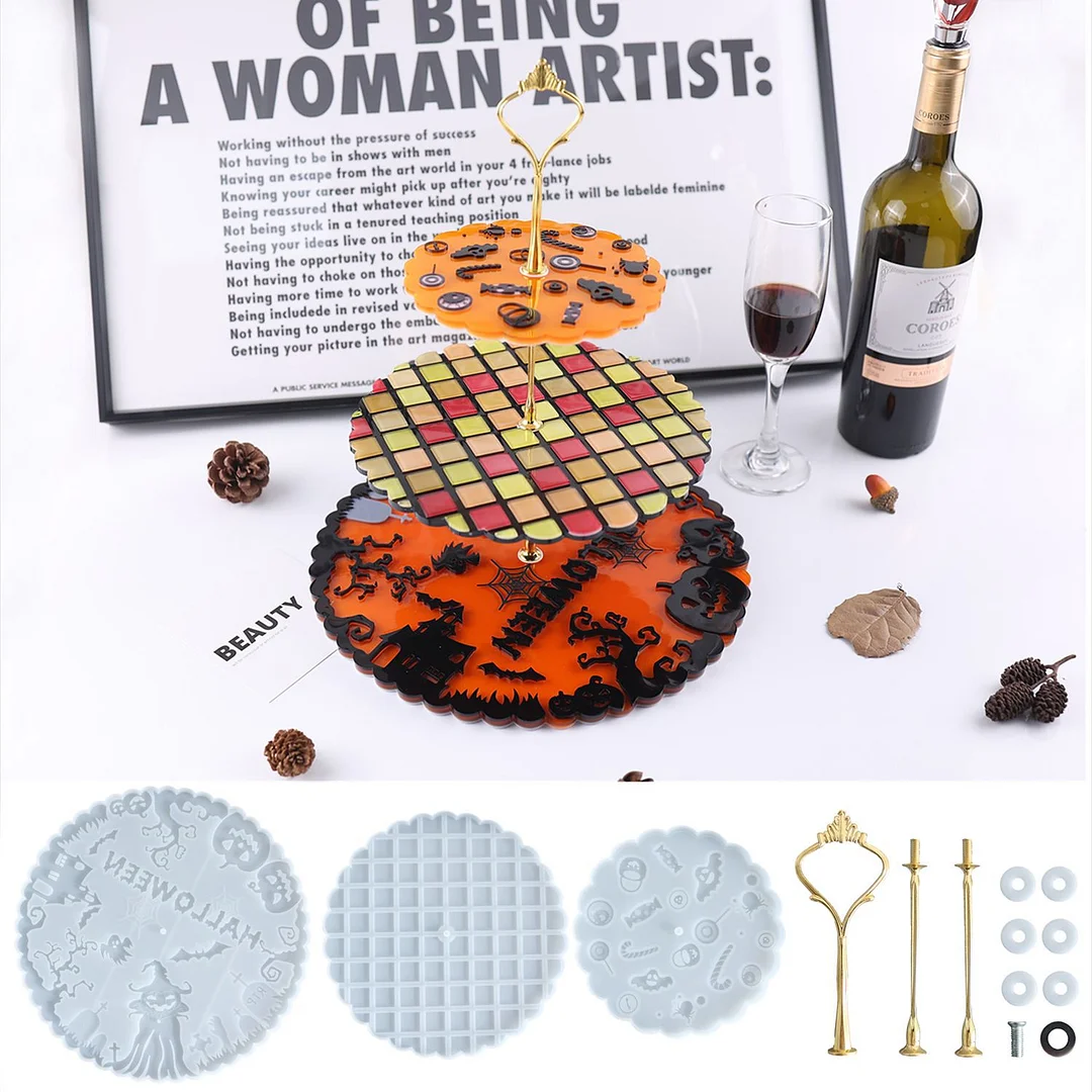 3 Tier Halloween-themed Cupcake Stand Resin Mold Set