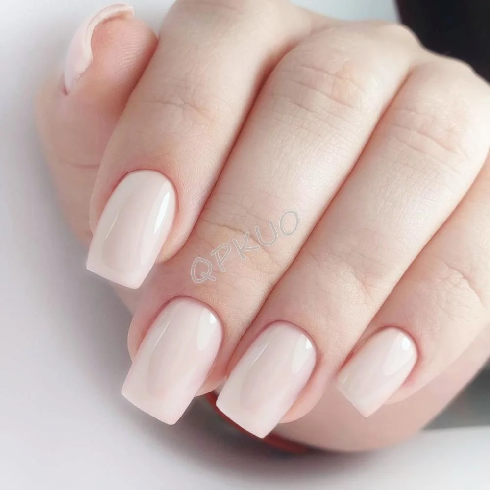 24Pcs Long Square Press On Fake Nails With Jelly Glue Shiny White Artificial False Fingernail Tip DIY Manicure Tools-Nail Inspo