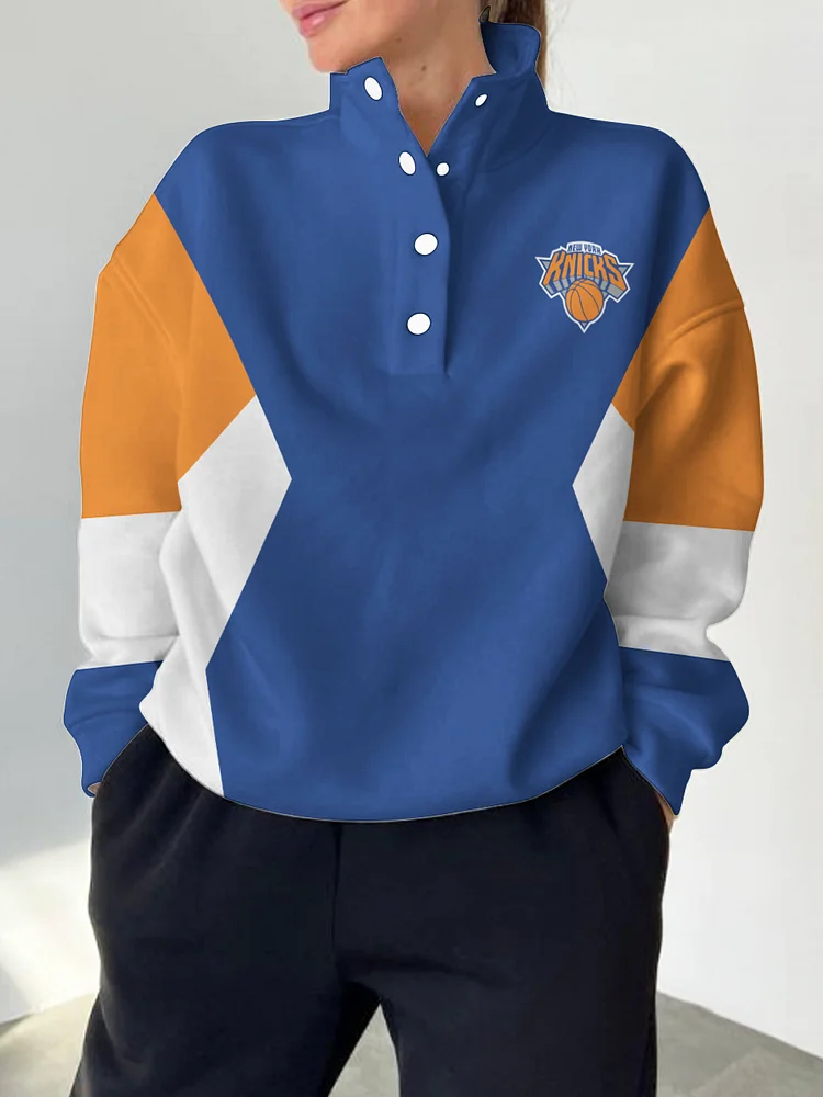 New York Knicks 2025 New Design Casual Snap Mockneck Pullover