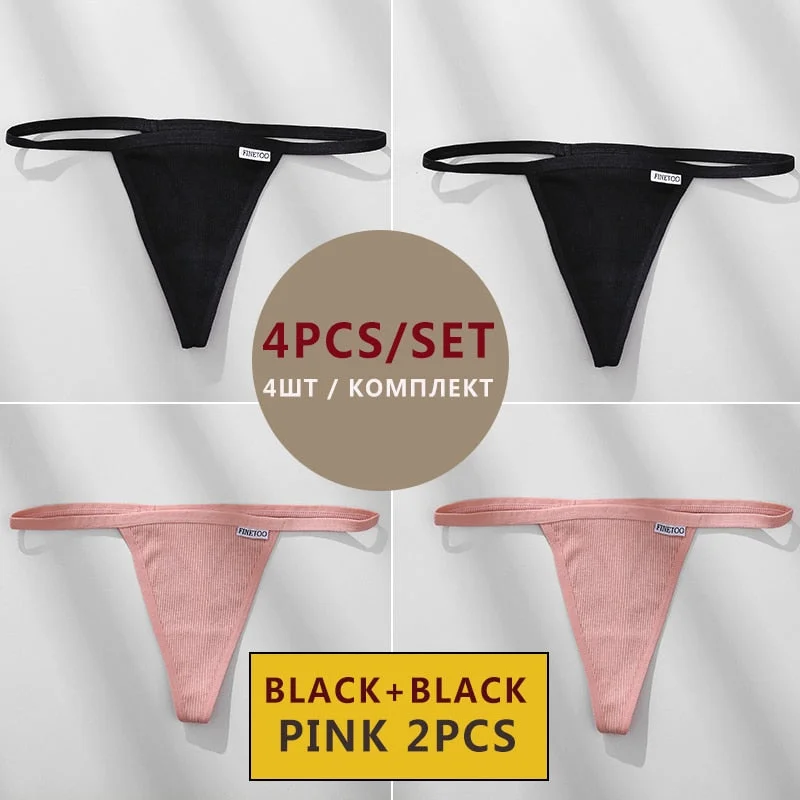 FINETOO 4PCS/Set Cotton Women Panties Woman Thong G-string Underwear Pantys Sexy Low Waist Underpant For Ladies Lingerie Female