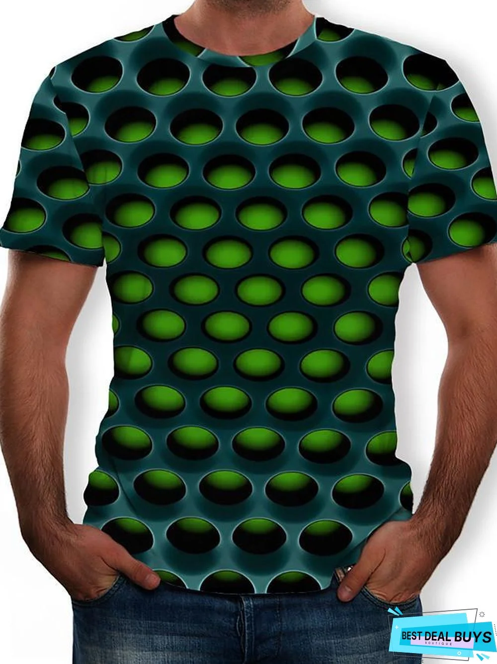 Men's Graphic 3D Print T-Shirt Street Chic Exaggerated Daily Casual Round Neck Purple / Yellow / Red / Lime Green / Green / Summer / Short Sleeve