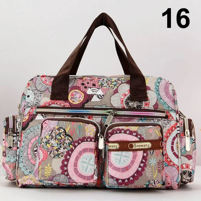 Women Handbag Vintage Flower Printed Waterproof Nylon Shoulder Messenger Bag Large Capacity Tote Bag Casual Picnic Travel Bags