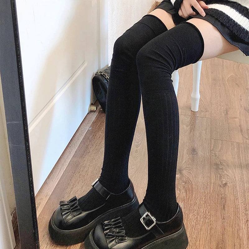 Solid Color Thigh High Stockings Women Trendy Casual Over The Knee Female Long Socks Thermal Warm Cotton Tall Tube Leggings LANFUBEISI