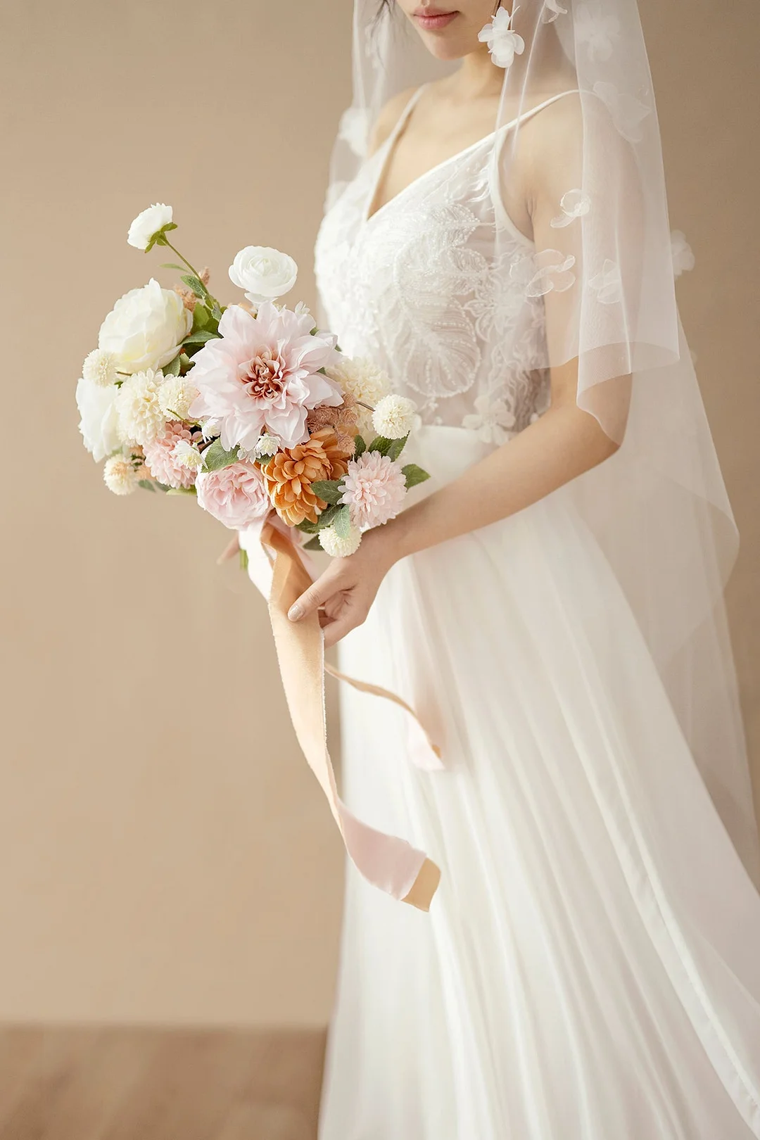 Standard Free-Form Bridal Bouquet in Blush & Terracotta