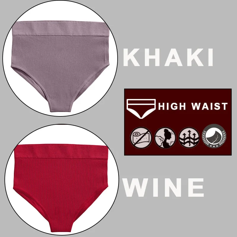 FINETOO 2PCS/Set Sexy Women Panties Underwear 10 Solid Colors Underpants For Girls High Waist Bodyshaper Briefs Seamless Pantys