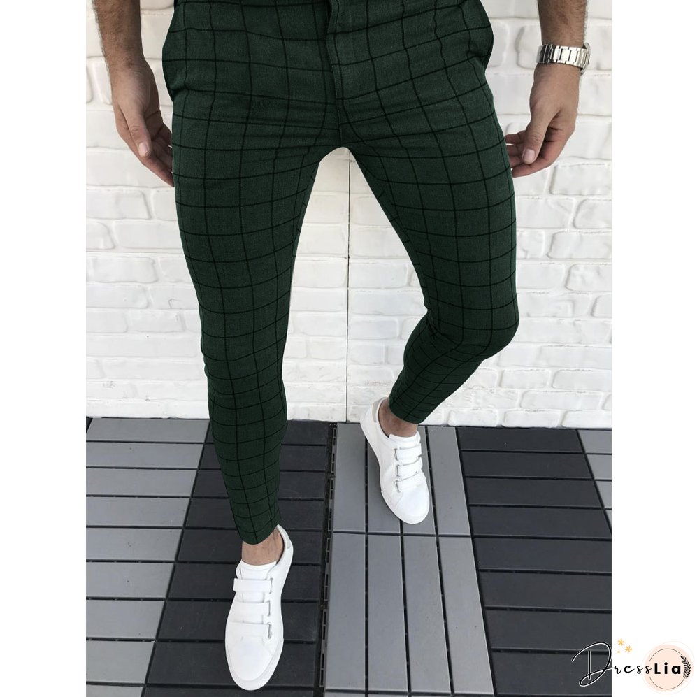 Men's Casual Plaid Pant Straight Sport Mens Pant Skinny Plaid Slim Fit Pants