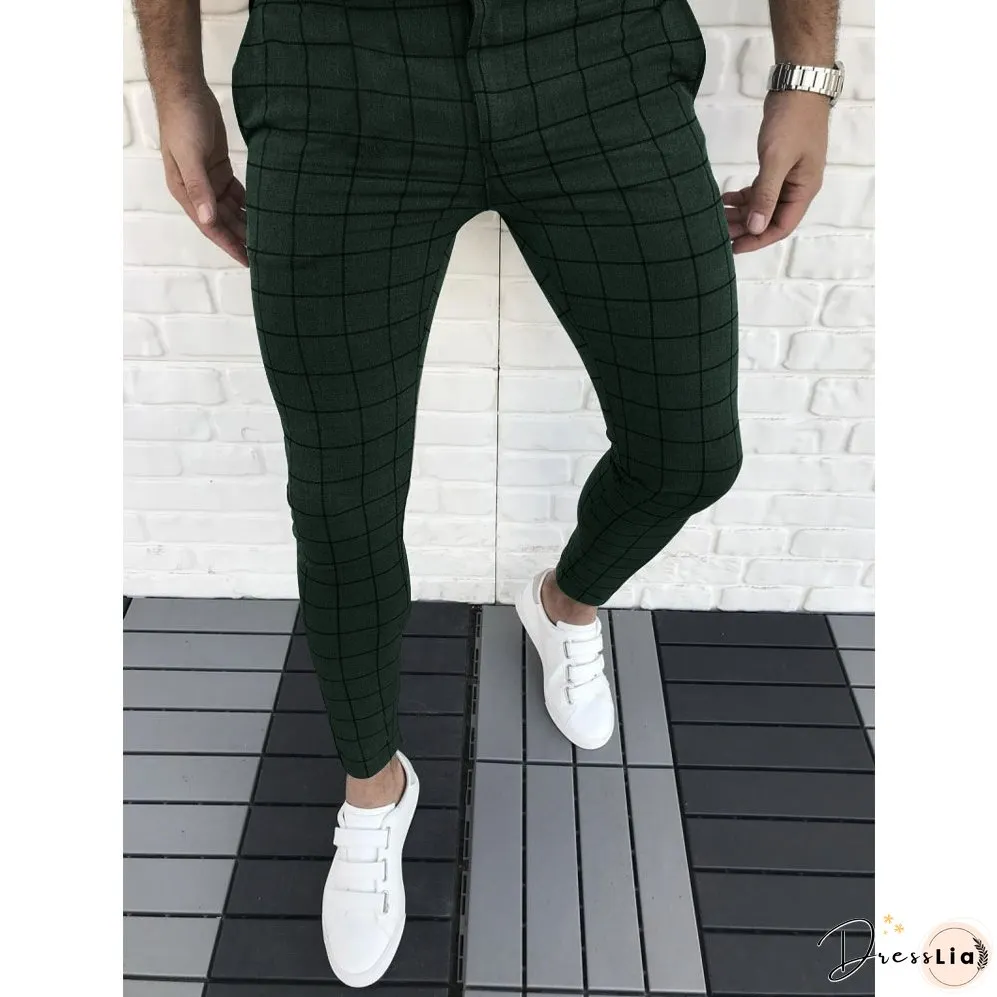 Men's Casual Plaid Pant Straight Sport Mens Pant Skinny Plaid Slim Fit Pants