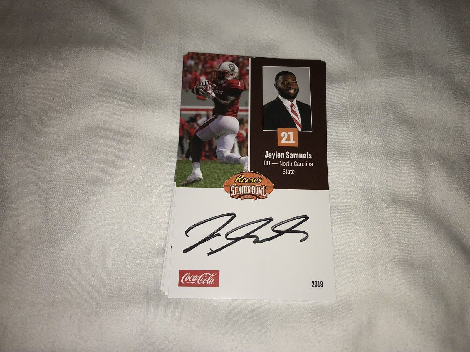 Jaylen Samuels Signed 2018 Senior Bowl Football Card North Carolina State