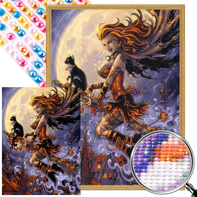 Partial AB Drill - Full Round Diamond Painting - Halloween Witch 40*55CM