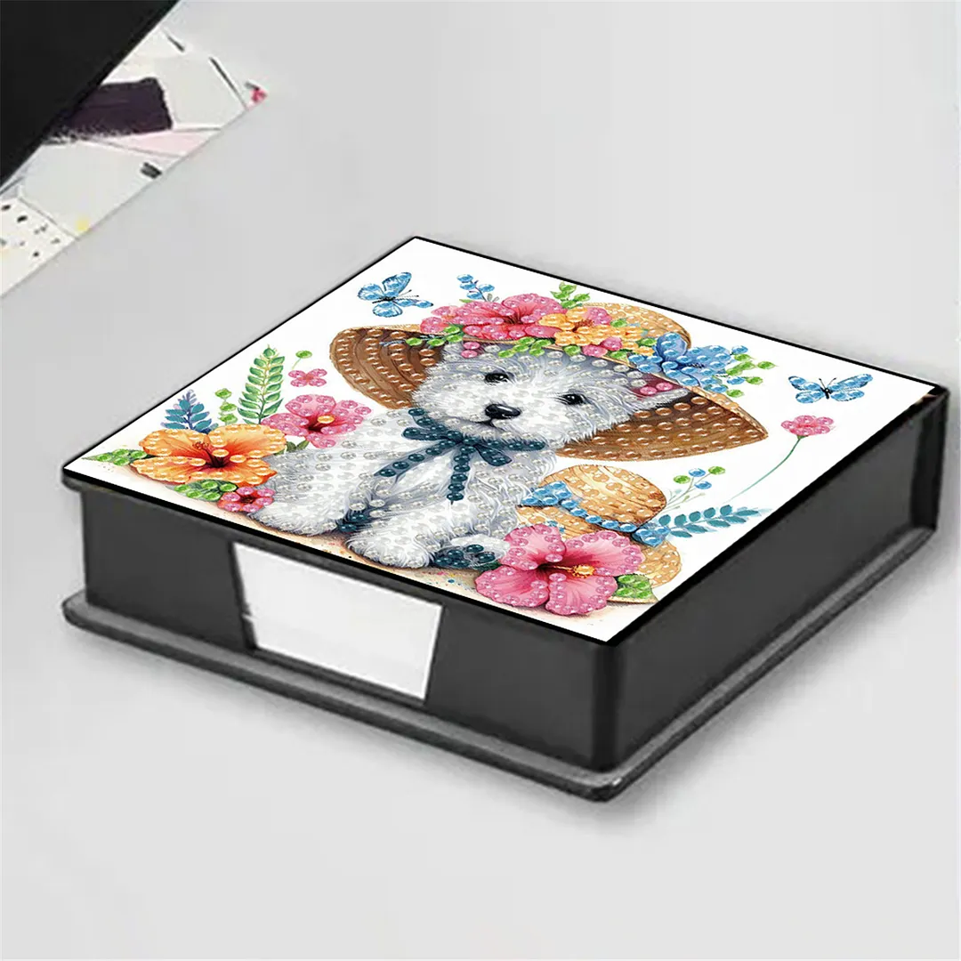 5D Puppy DIY PU Diamond Painting Notecard Box with 160 Sheets Paper Note Holder