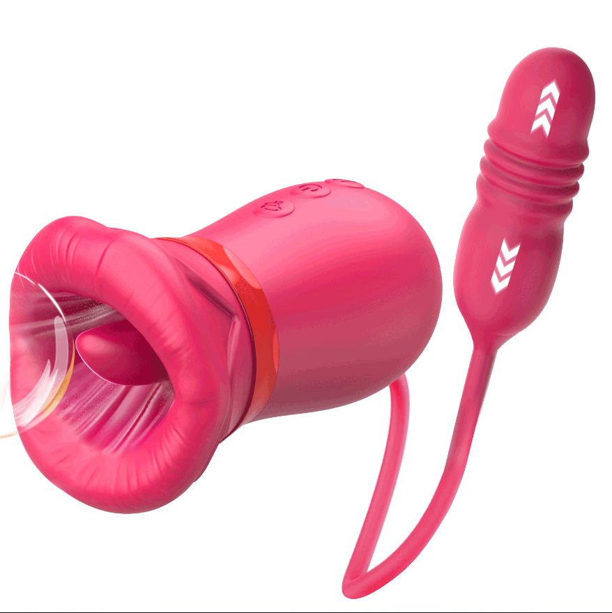 rose adult toy mouth tongue-licking with dildo