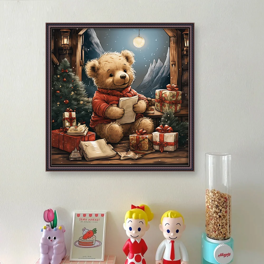 11CT Full Stamped&nbsp;Cross Stitch - Christmas Bear(Canvas|40*40CM)