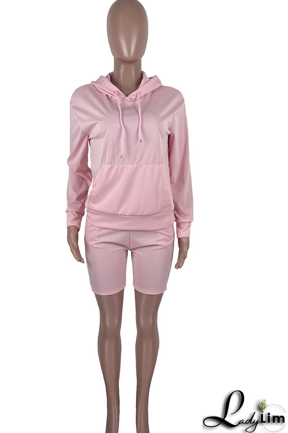 Pink Casual Solid Split Joint Hooded Collar Long Sleeve Two Pieces