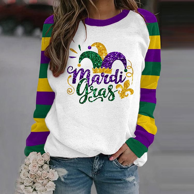 Comstylish Happy Mardi Gras Beads Print Sweatshirt