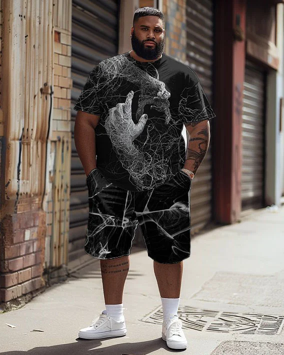 Men's Plus Size Street Casual Abstract Hands Print T-Shirt Shorts Suit