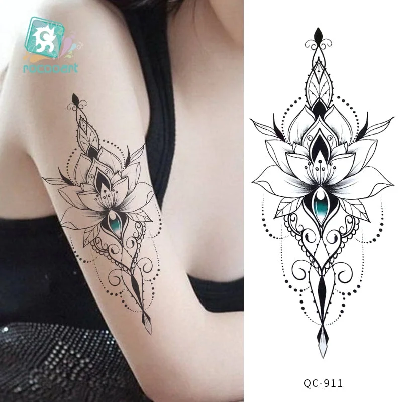 Rocooart 1pcs Hot Red lotus flower Water Transfer Tattoo Stickers Back Waist Women Art Temporary Tattoo Girl Sexy Flash Tatoos