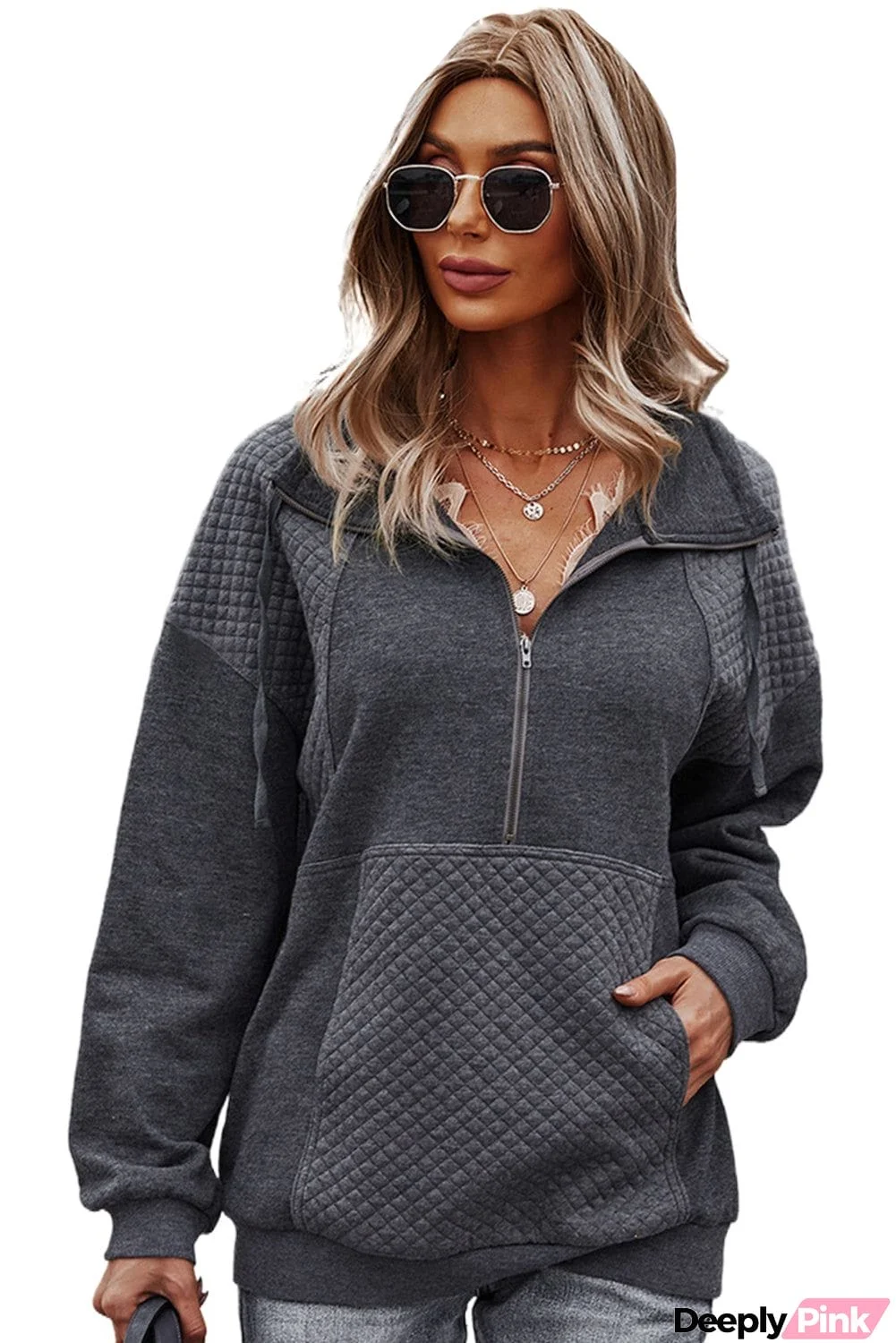 Quilted Patch Half Zipper Sweatshirt