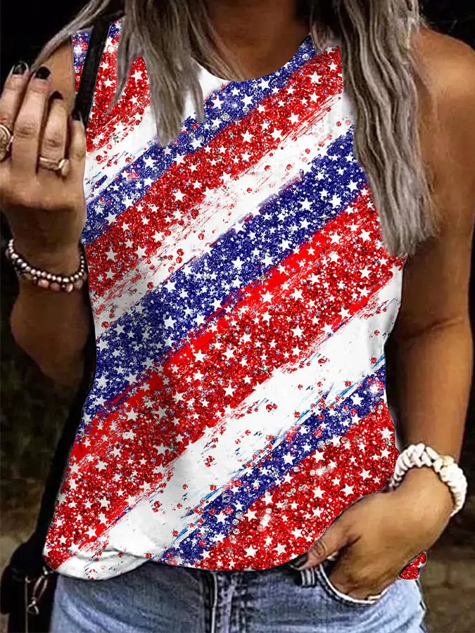 Women's American Flag Print Casual Tank Top socialshop