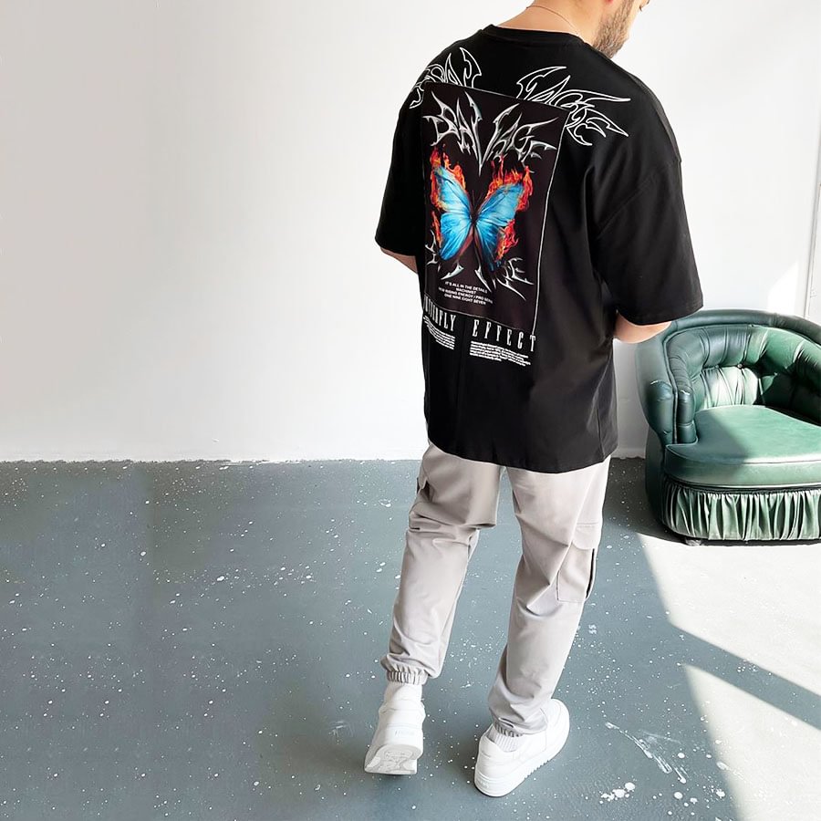 Men's Butterfly Print T-Shirt、、URBENIE