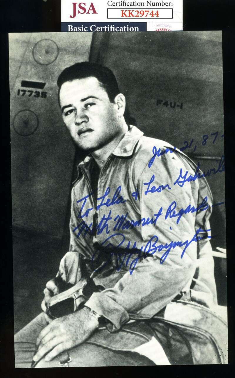 Major Pappy Boyington JSA Coa Signed 5x7 Photo Poster painting Baa Baa Black Sheep Autograph