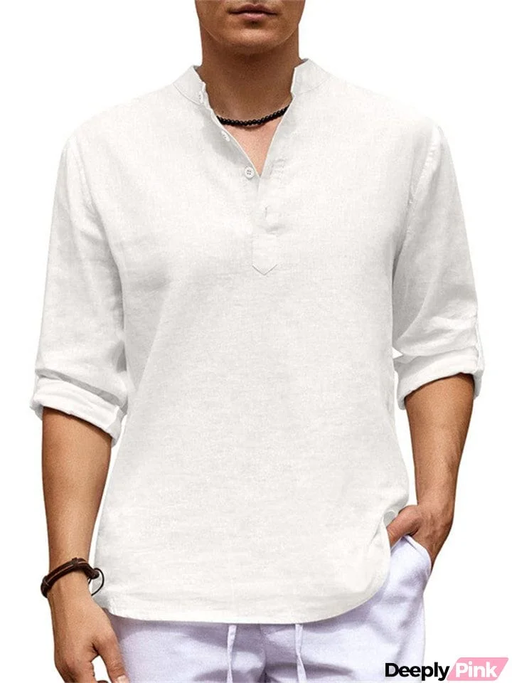 Men's Summer Simple 100% Cotton Super Soft Roll Up Sleeve Shirt