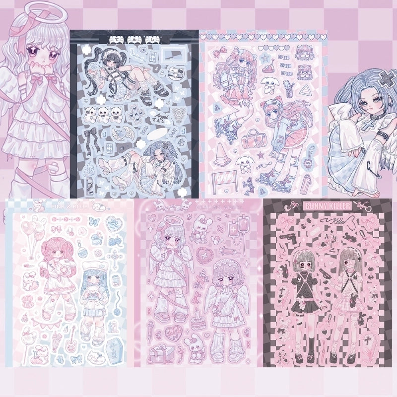 Coisini Original Sweet Asian Style Character Stickers Ins Korean Style Sweet Cool Double Girl Goo Card Journal Stickers