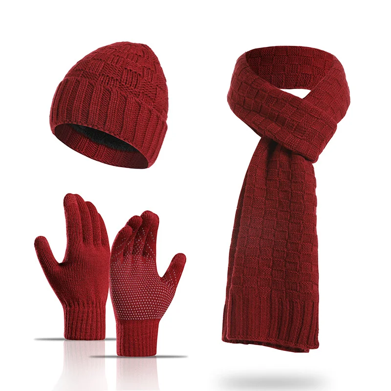Unisex Christmas Hat Scarf Gloves Set