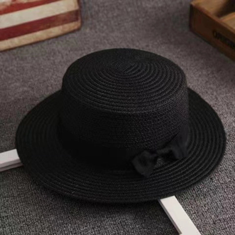 Straw Hat Summer Travel Bow Big Flat Top Hat Sunshade Sun Protection Retro Small Top Hat Beach Hat