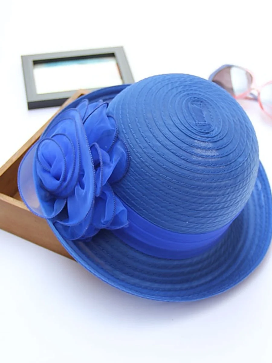 Women's Party Hat Flower Solid Color Rolled Brim Elegent Top Hat