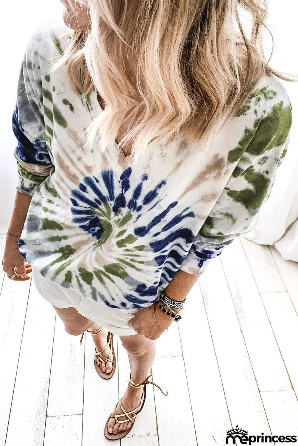 Casual Tie-dye V Neck Pullover Sweatshirt